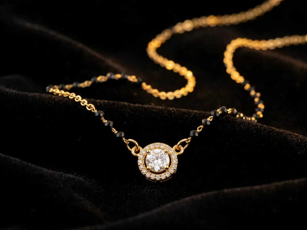 Solitaire mangalsutra with black beads at Swarn Shikhar Jewellers, Chembur