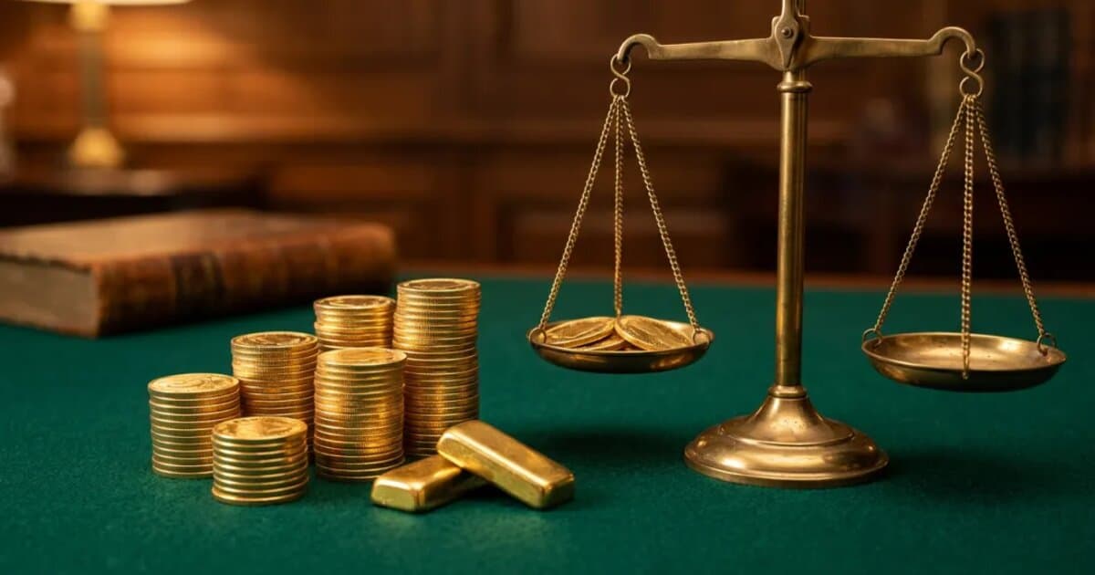 Gold bars and stacked gold coins on a balance scale, representing the daily Mumbai gold rate