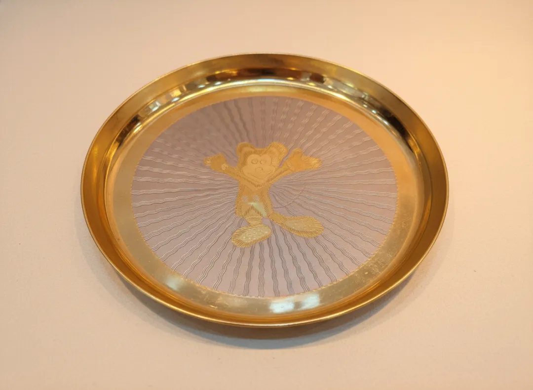 Gold and silver two-tone Mickey Mouse decorative plate with guilloché sunburst engraving — Swarn Shikhar Jewellers Chembur
