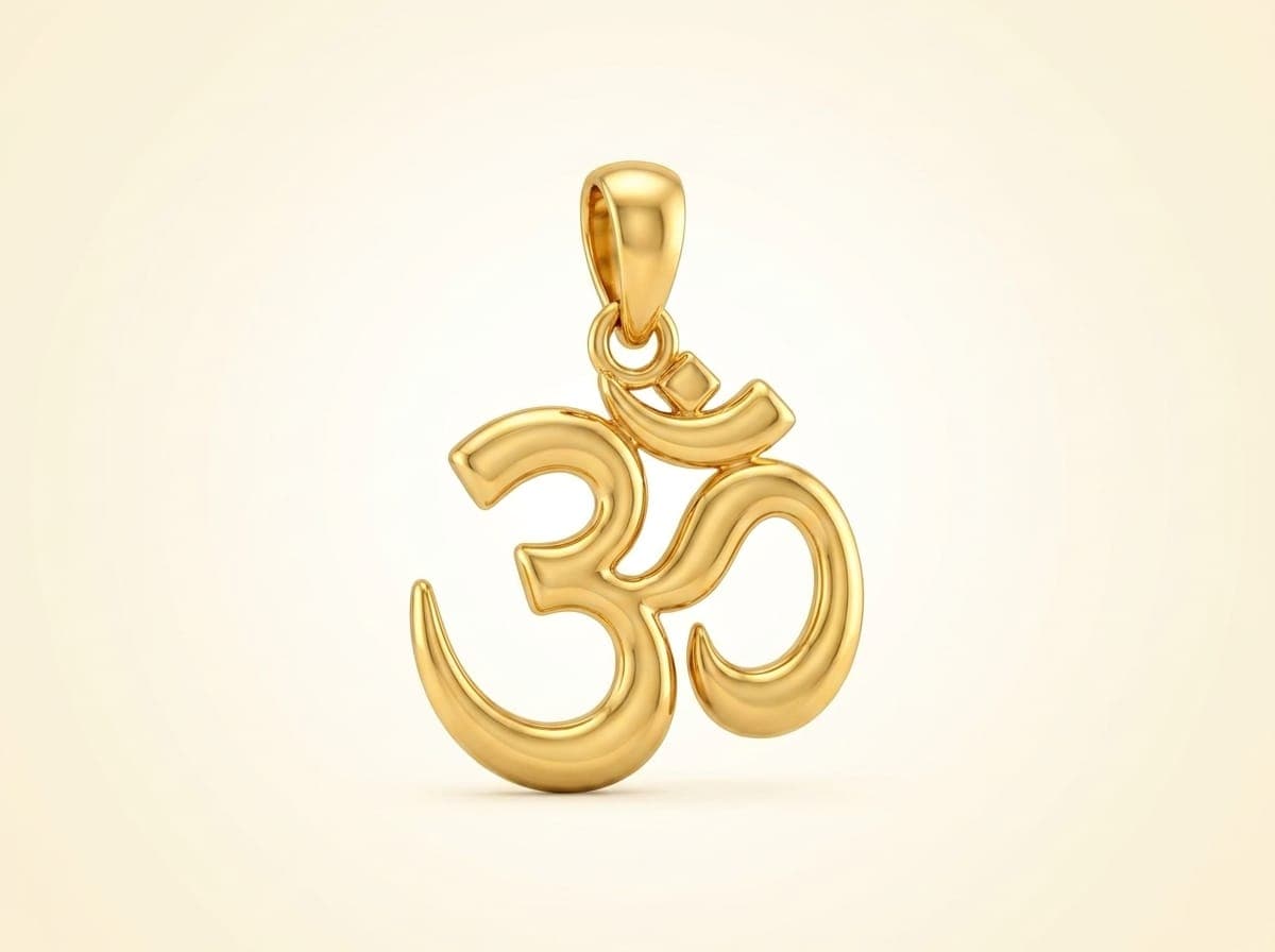 Single polished 22K yellow-gold Om pendant with softly rounded Devanagari curves and a plain top bail