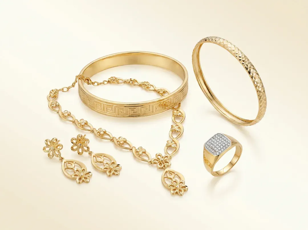 9K Gold Jewellery: Necklace Sets, Bangles and Rings