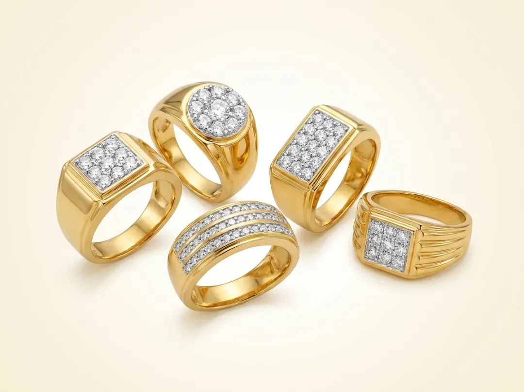 Men's CZ Gold Rings, 18K, 2 to 5 g