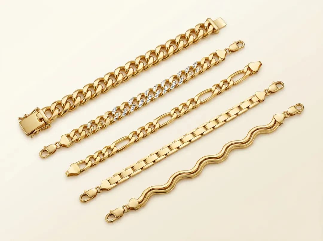 Gold Cuban Bracelet for Men, 22K and 18K